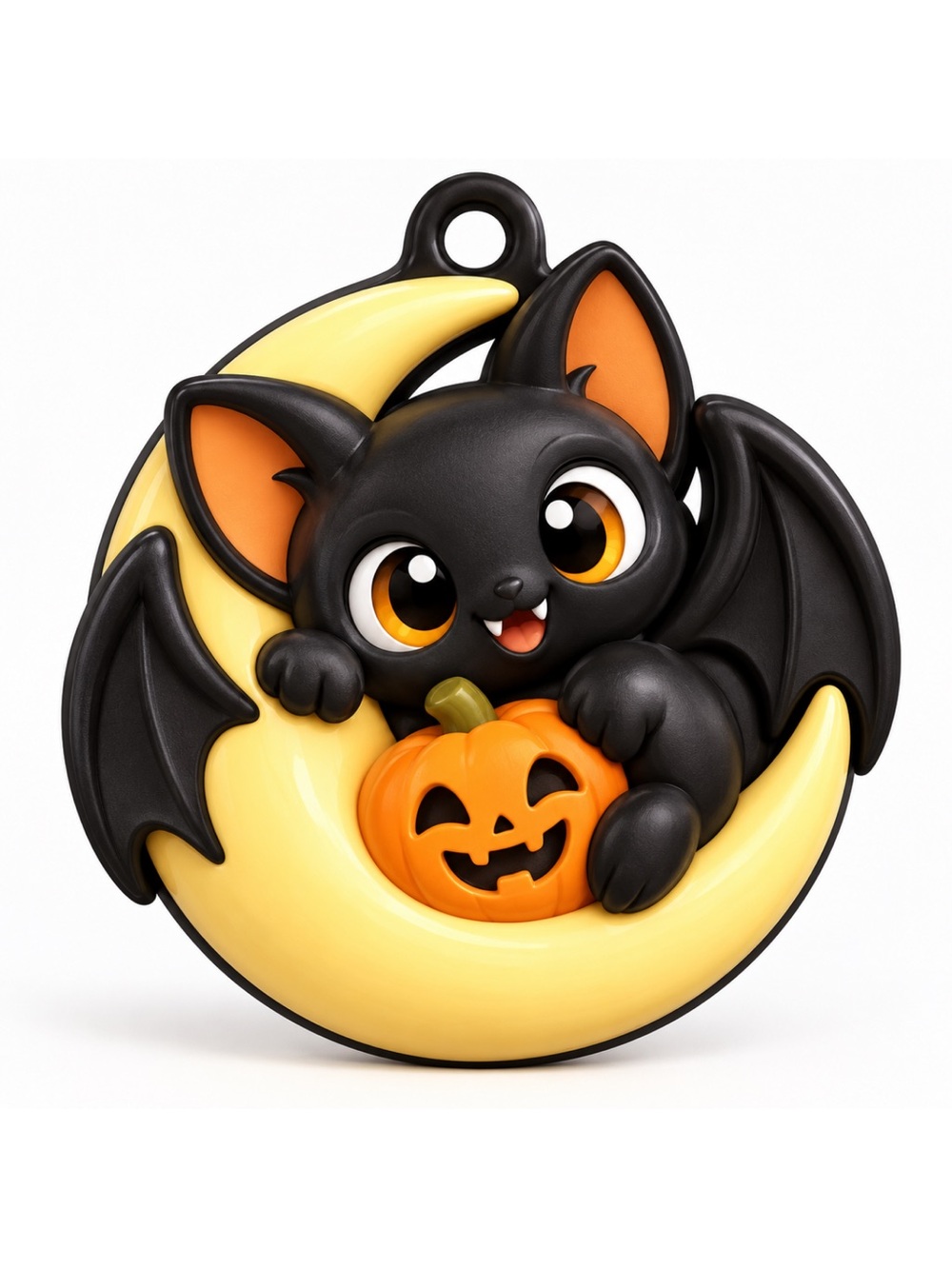 Black Bat & Pumpkin Moon Charm Keyring - Cute Halloween Card Holder